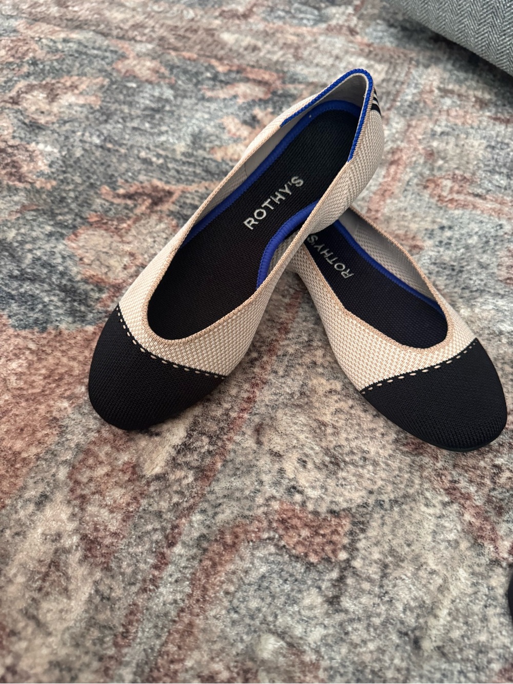 Rothy's Black and Cream Two-Tone Knit Ballet Flats